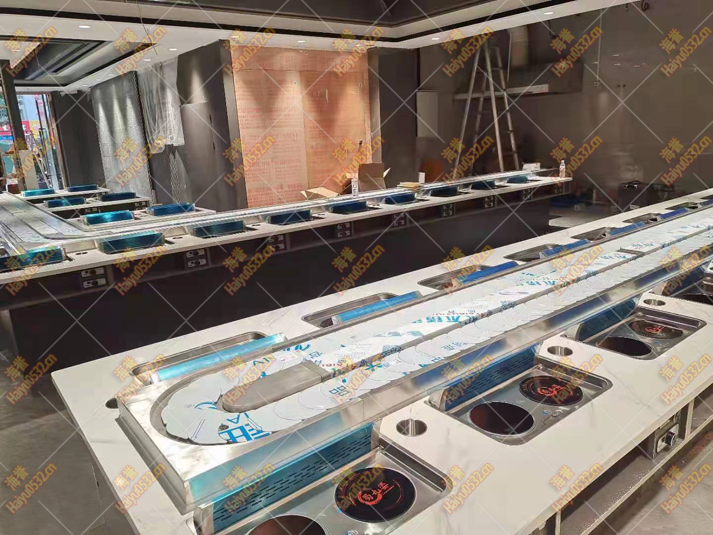 L型无烟涮烤旋转小火锅设备