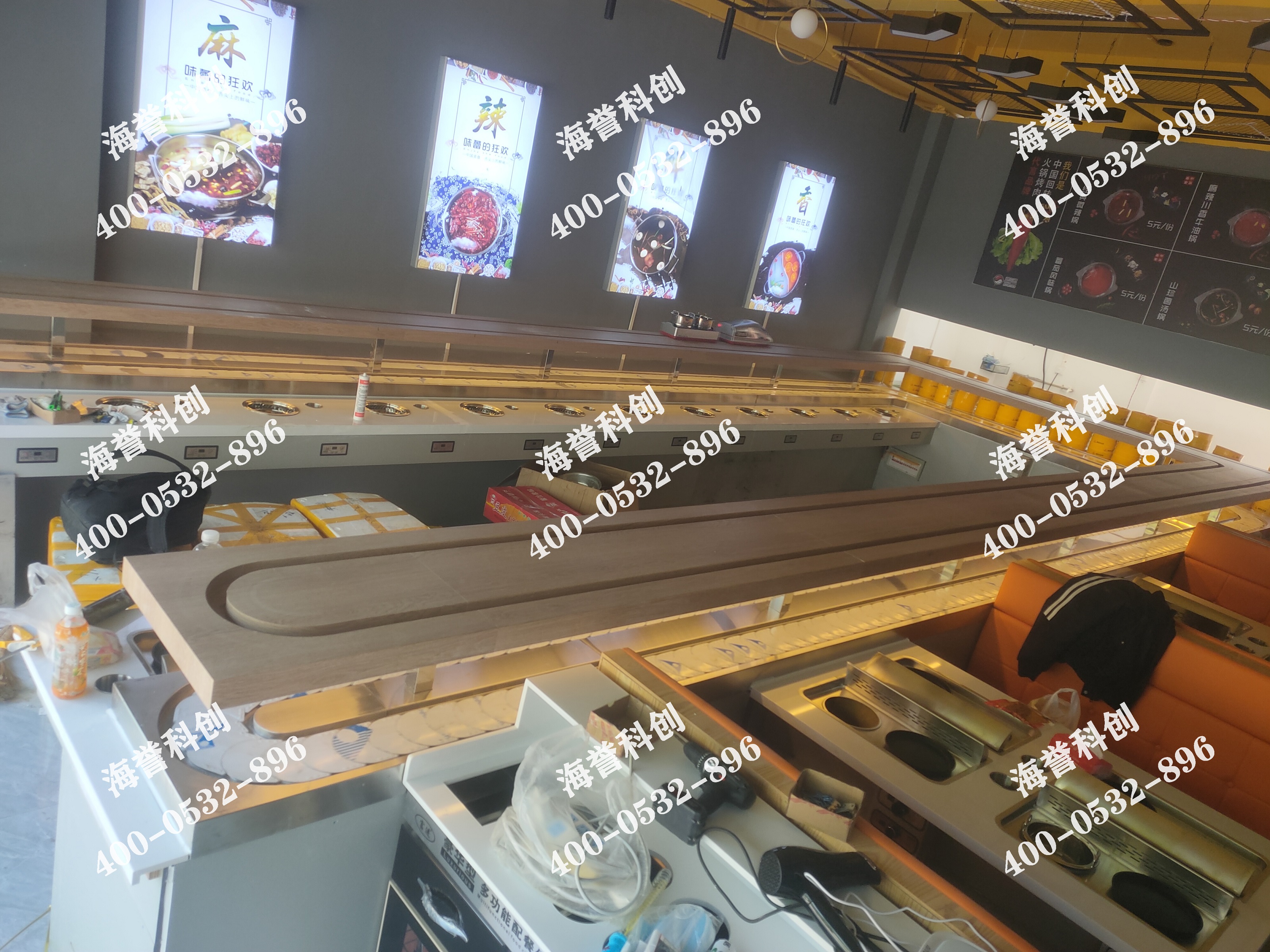 海誉科创云南普洱涮烤一体小火锅搭载智能送餐小火车安装完成
